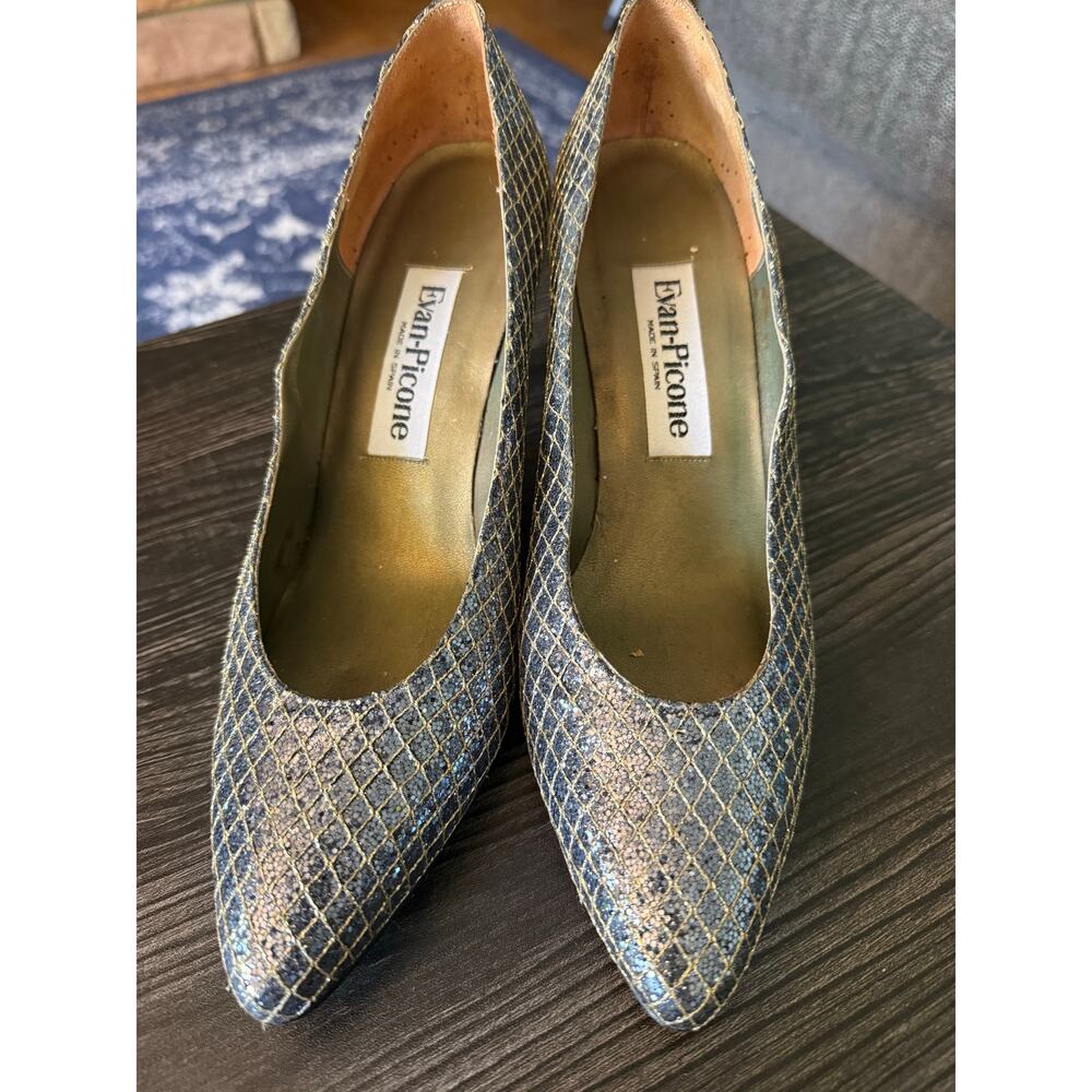 Vintage Evan Picone Glitter Fishnet Pointed Toe Heels Sz. 10